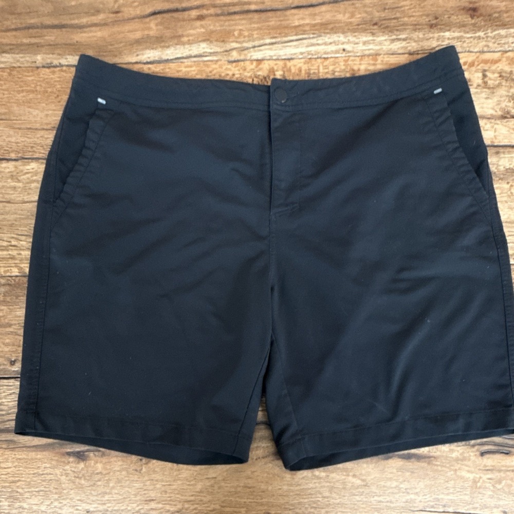 Zella Men's Black Flat Front Shorts 8in Inseam Pockets Button Zip XL